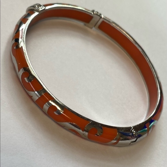 Angelique de Paris Veranda Orange Resin Sterling Silver Bracelet With CZ - Picture 1 of 10